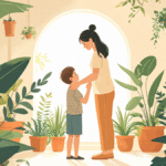 Anne ve babasıyla birlikte sınırları sevgiyle keşfeden bir çocuğun, oyun oynarken kendini güvende hissettiği sıcak bir aile ortamı – çocuklarda sınır gelişimi.