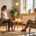 Terapi sürecinde danışan ve terapistin düşünce döngüsünü analiz ettiği bir sahne. Bilişsel Davranışçı Terapi